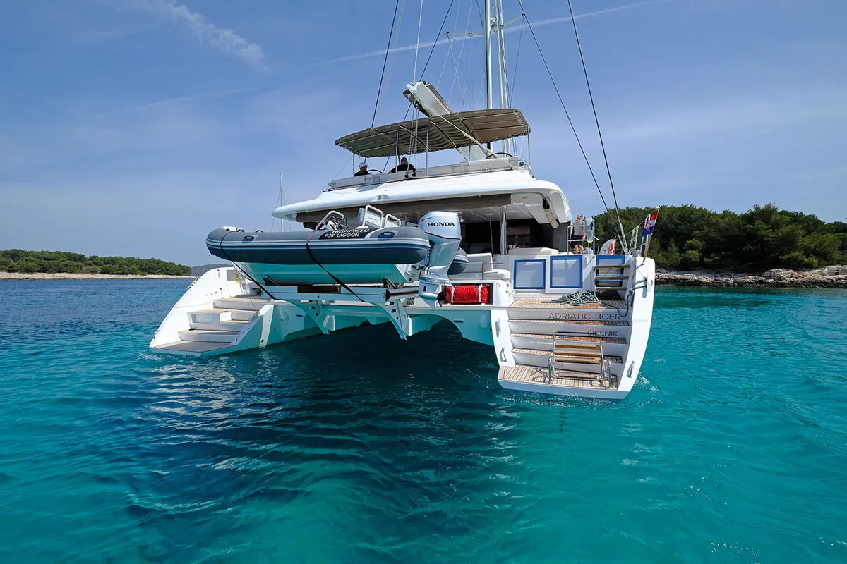 Exterior view of Adriatic Tiger, a Lagoon 620 catamaran at Split, Croatia