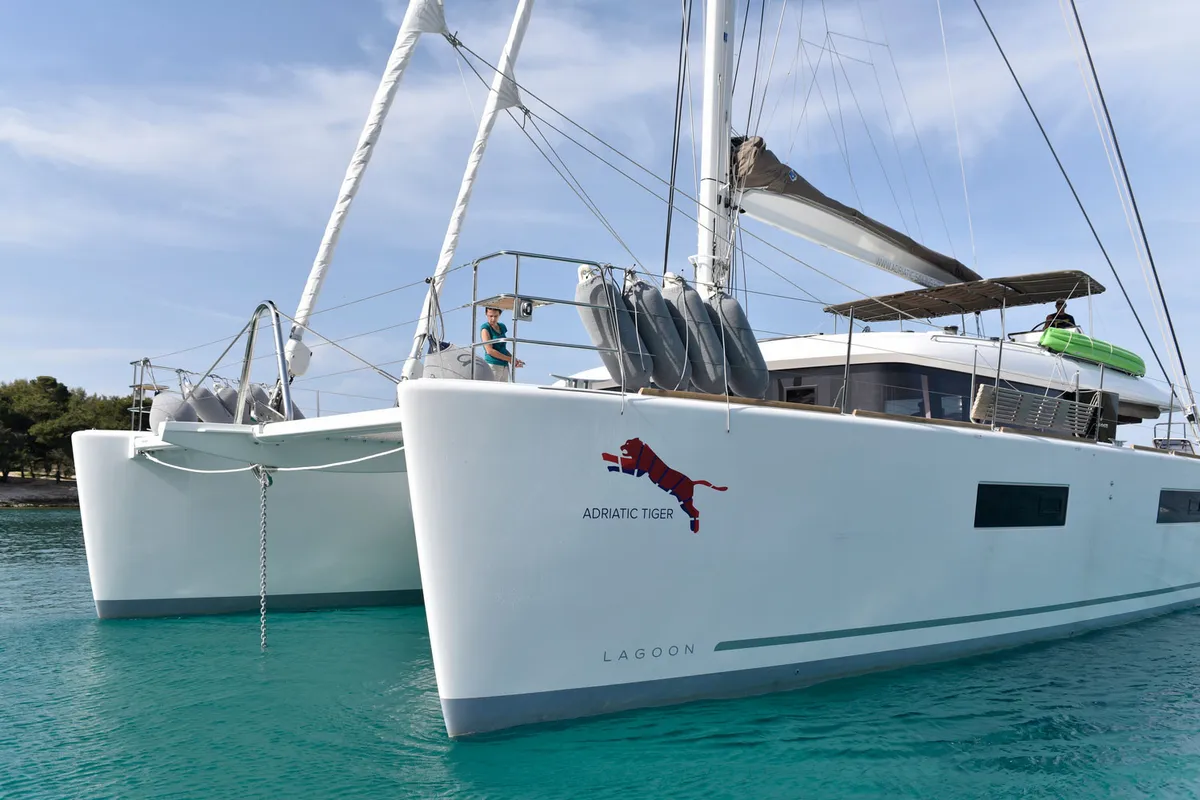 Exterior view of Adriatic Tiger, a Lagoon 620 catamaran at Split, Croatia