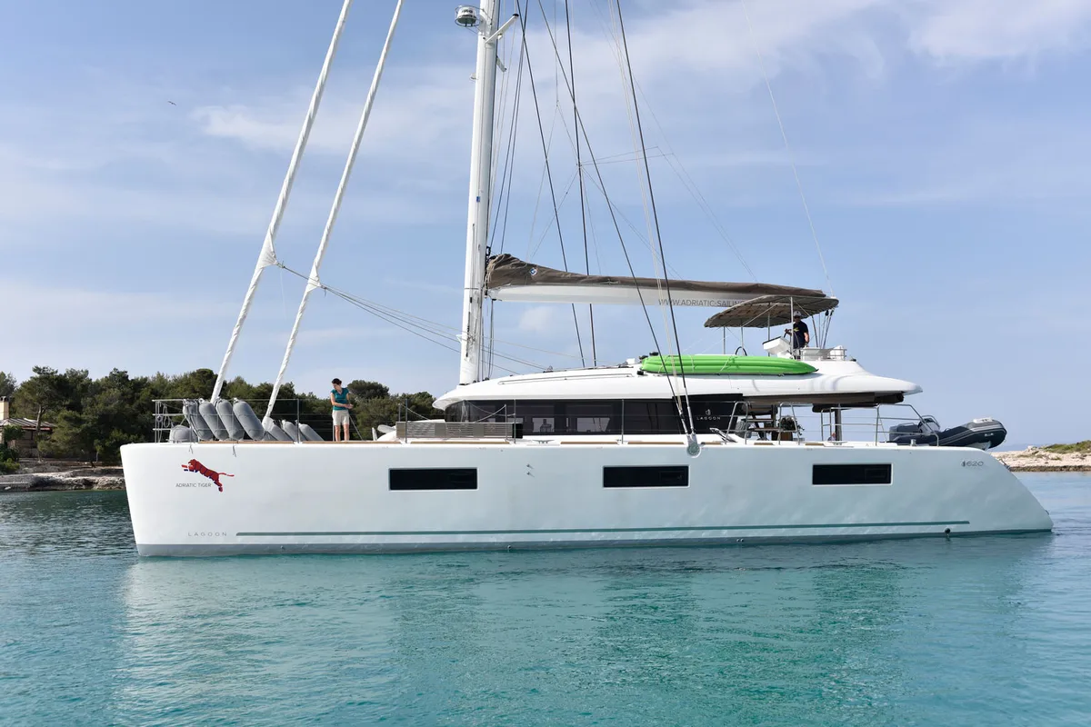Exterior view of Adriatic Tiger, a Lagoon 620 catamaran at Split, Croatia