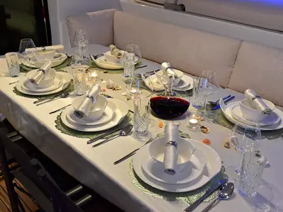 Salon of Adriatic Tiger, a Lagoon 620 catamaran at Split, Croatia