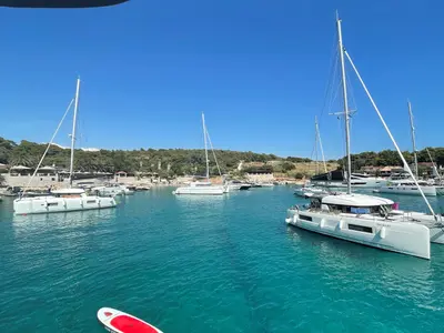 Deck of Adriatic Tiger, a Lagoon 620 catamaran at Split, Croatia