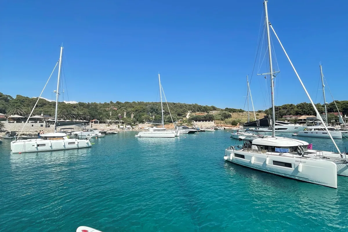 Deck of Adriatic Tiger, a Lagoon 620 catamaran at Split, Croatia