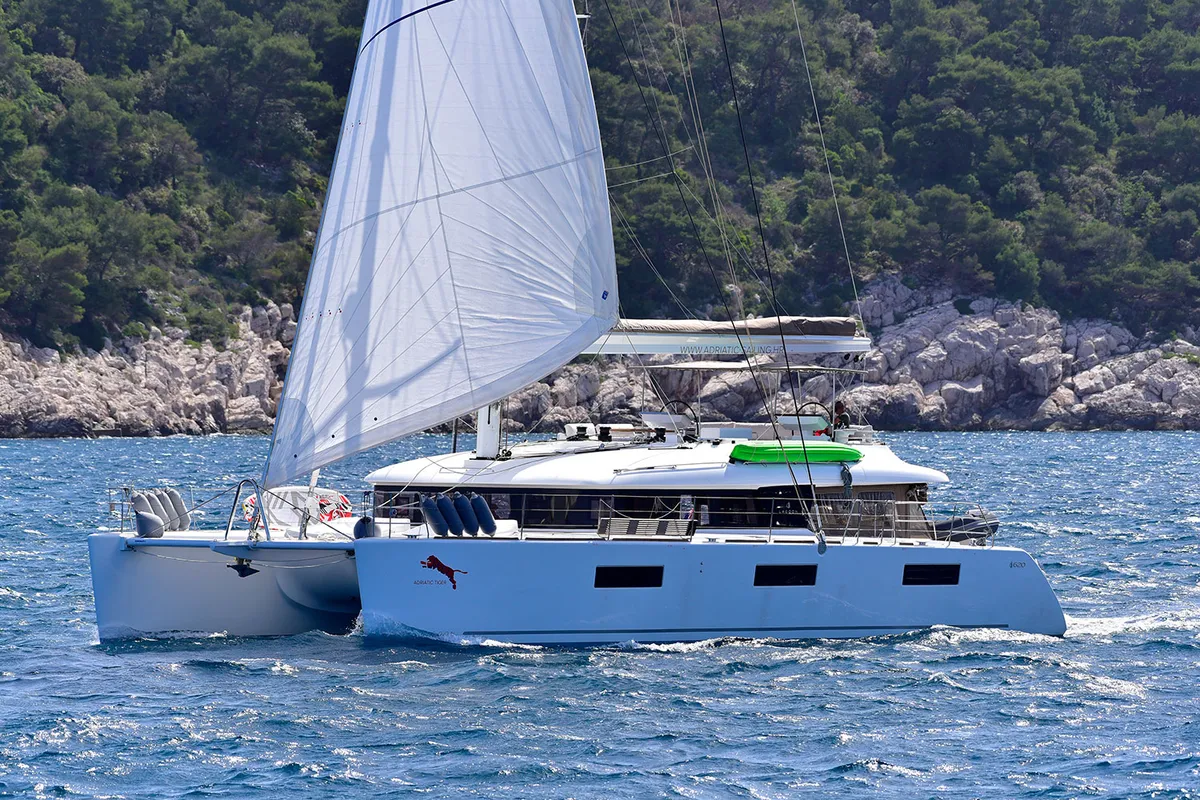Exterior view of Adriatic Tiger, a Lagoon 620 catamaran at Split, Croatia