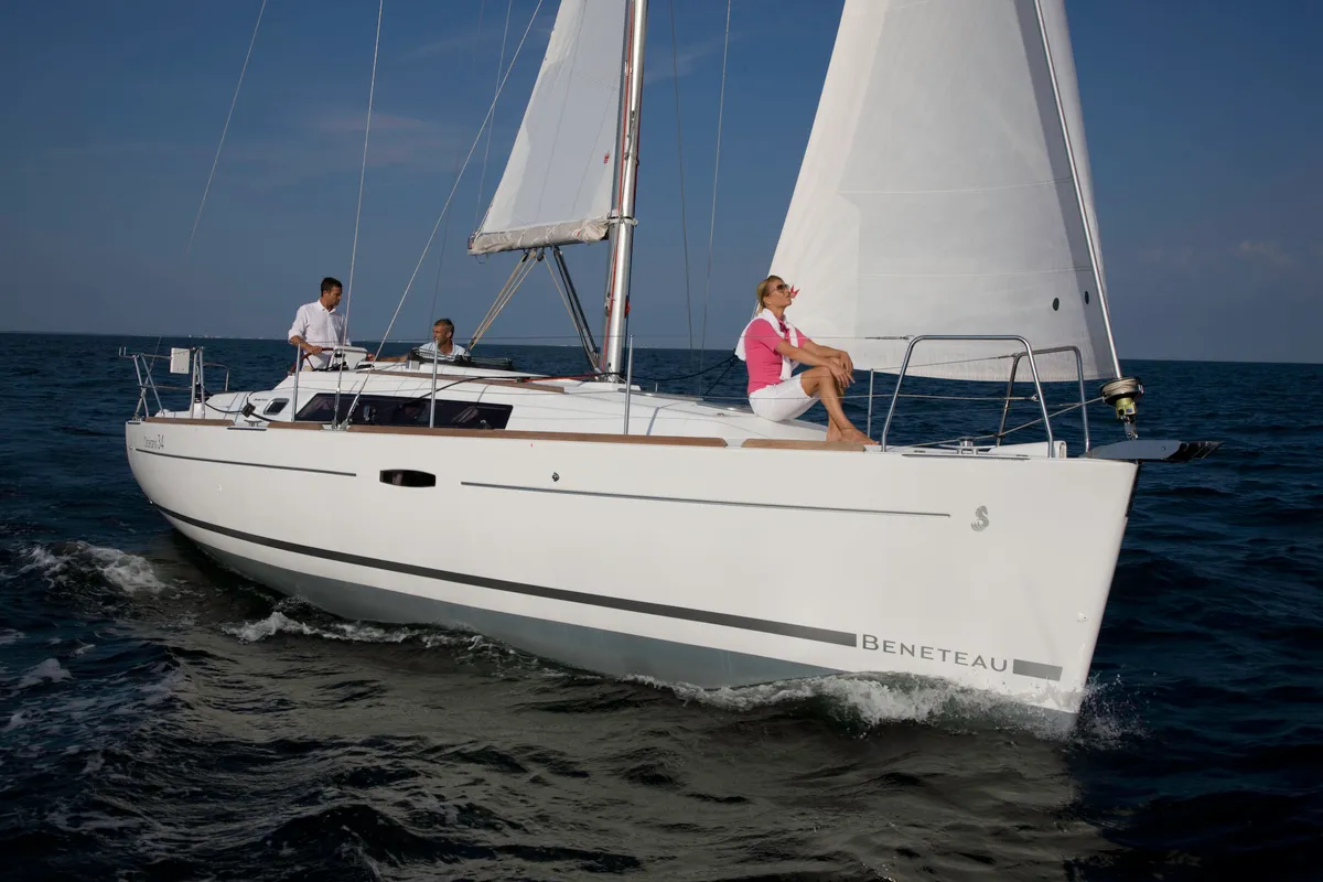 Exterior view of Seneca, a Beneteau Oceanis 34 sailboat at Castelló d'Empúries, Spain