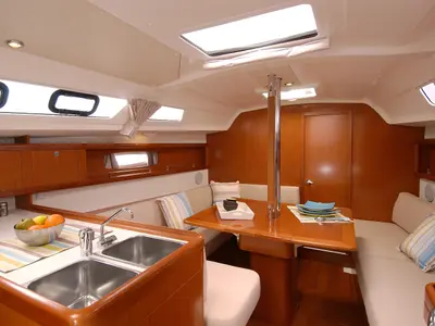 Galley of Seneca, a Beneteau Oceanis 34 sailboat at Castelló d'Empúries, Spain