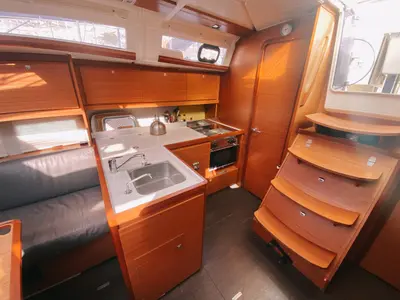 Galley of Les Copains D'abord, a Dufour 390 GL sailboat at Marseille, France