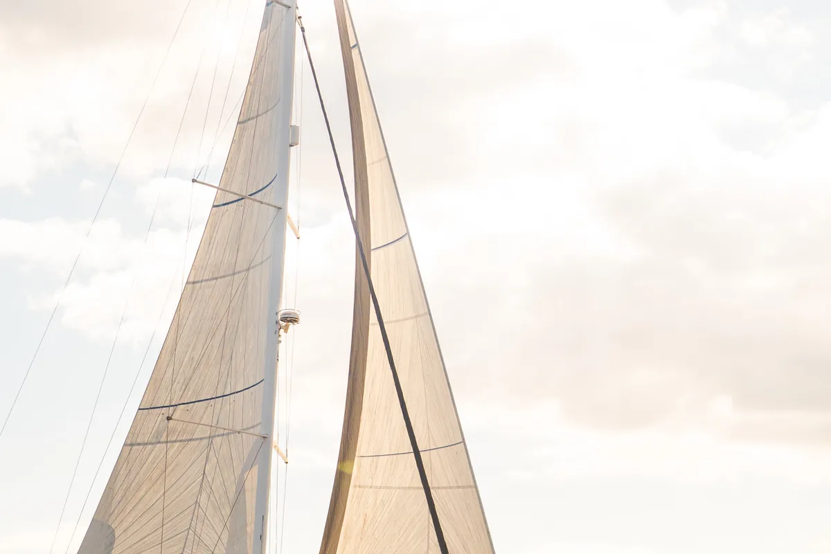 Exterior view of Golden Slumbers, a Jeanneau 64 sailboat at Lavrion, Greece