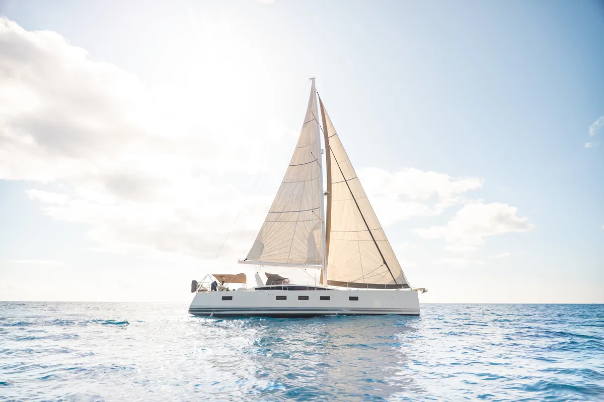 Exterior view of Golden Slumbers, a Jeanneau 64 sailboat at Lavrion, Greece