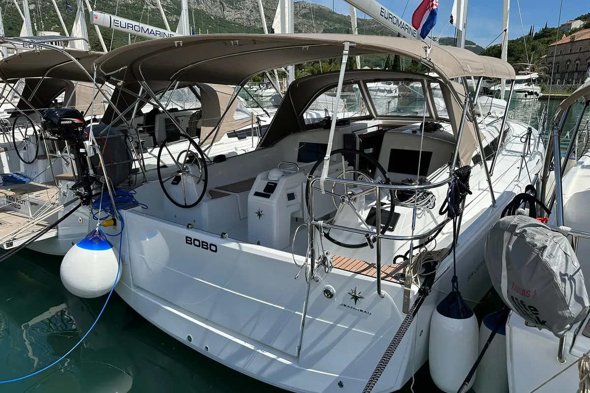 Exterior view of Bobo, a Jeanneau Sun Odyssey 410 sailboat at Dubrovnik, Croatia