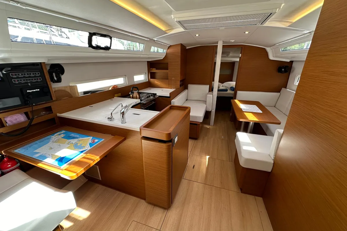 Salon of Bobo, a Jeanneau Sun Odyssey 410 sailboat at Dubrovnik, Croatia