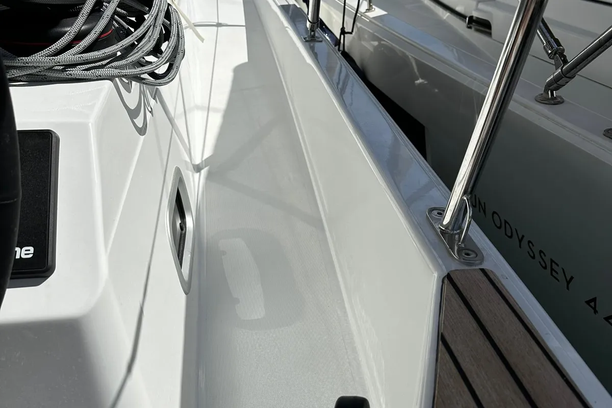 Deck of Bobo, a Jeanneau Sun Odyssey 410 sailboat at Dubrovnik, Croatia