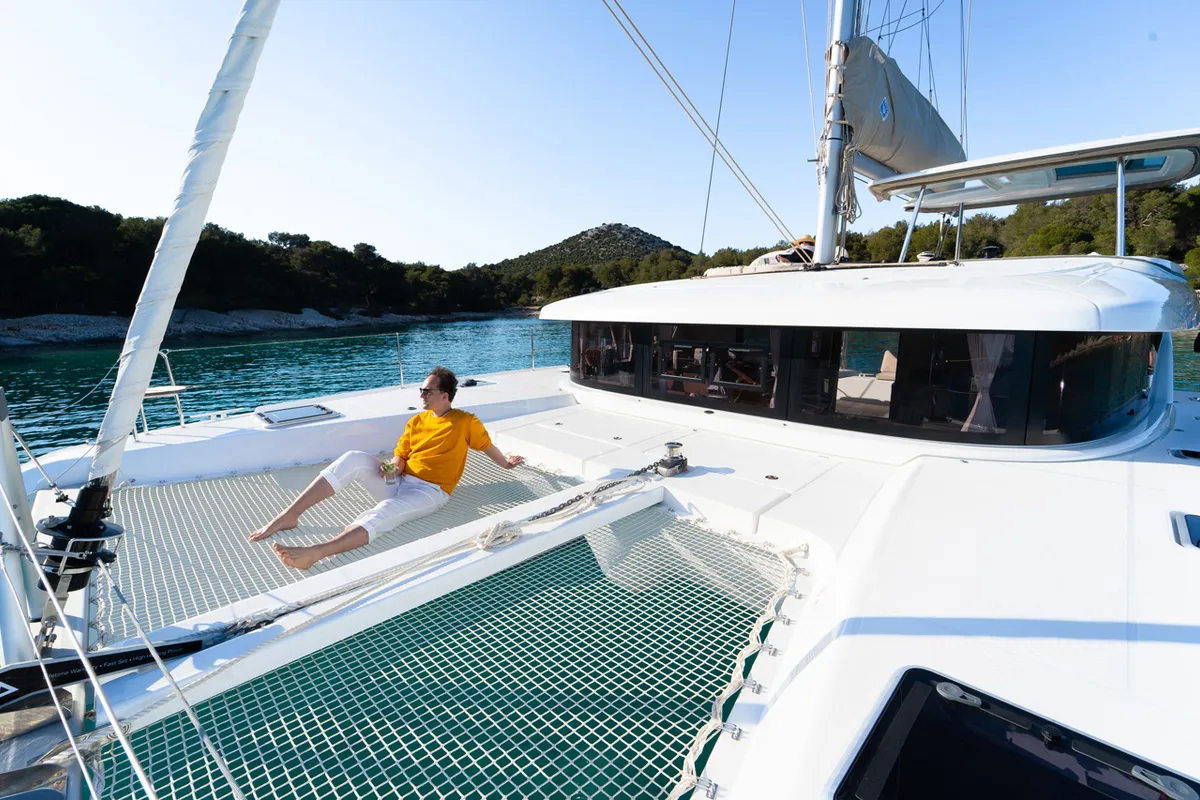 Deck of Serenity, a Lagoon 42 catamaran at Grad Šibenik, Croatia