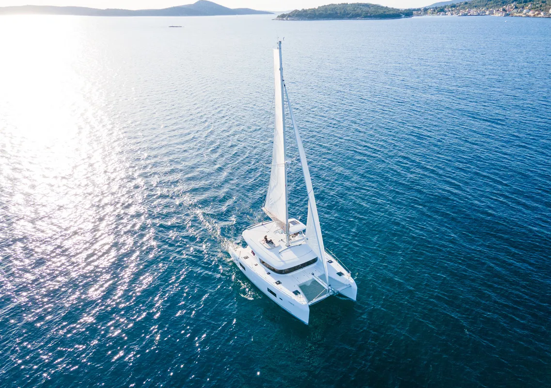 Exterior view of Serenity, a Lagoon 42 catamaran at Grad Šibenik, Croatia