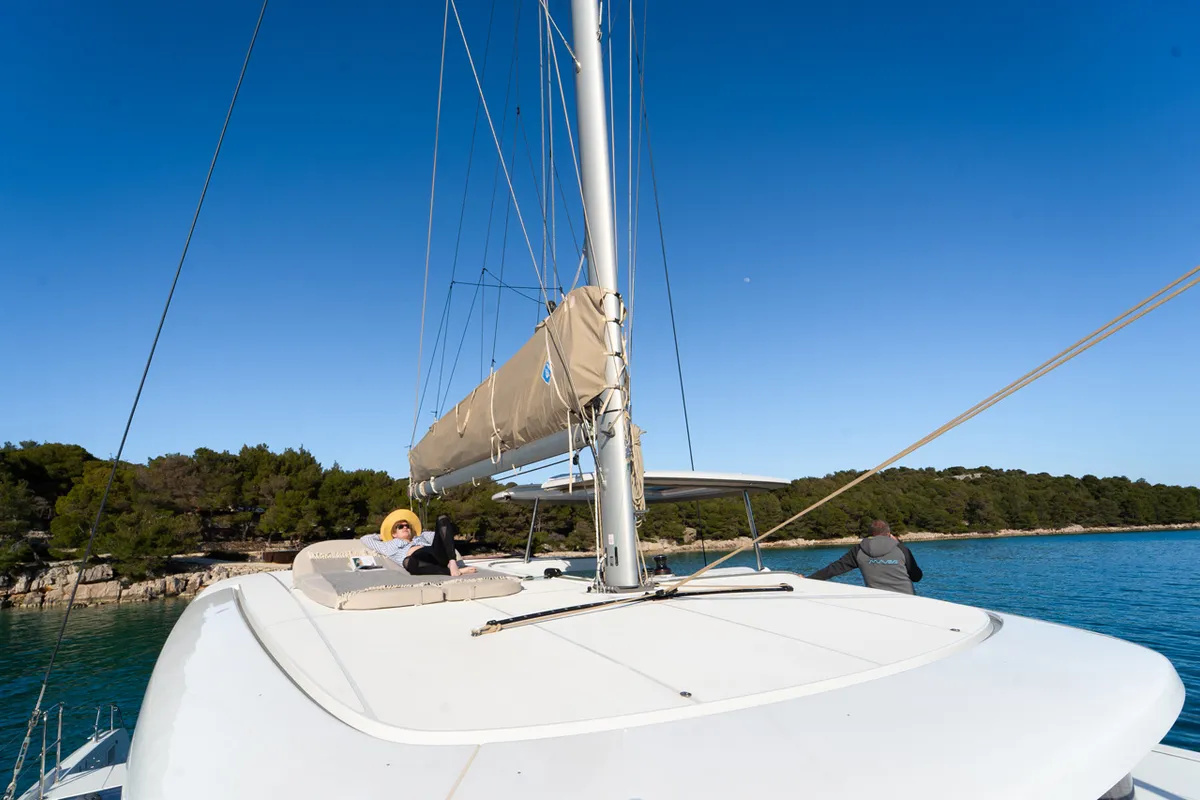 Deck of Serenity, a Lagoon 42 catamaran at Grad Šibenik, Croatia