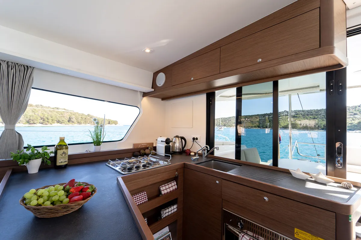 Galley of Serenity, a Lagoon 42 catamaran at Grad Šibenik, Croatia