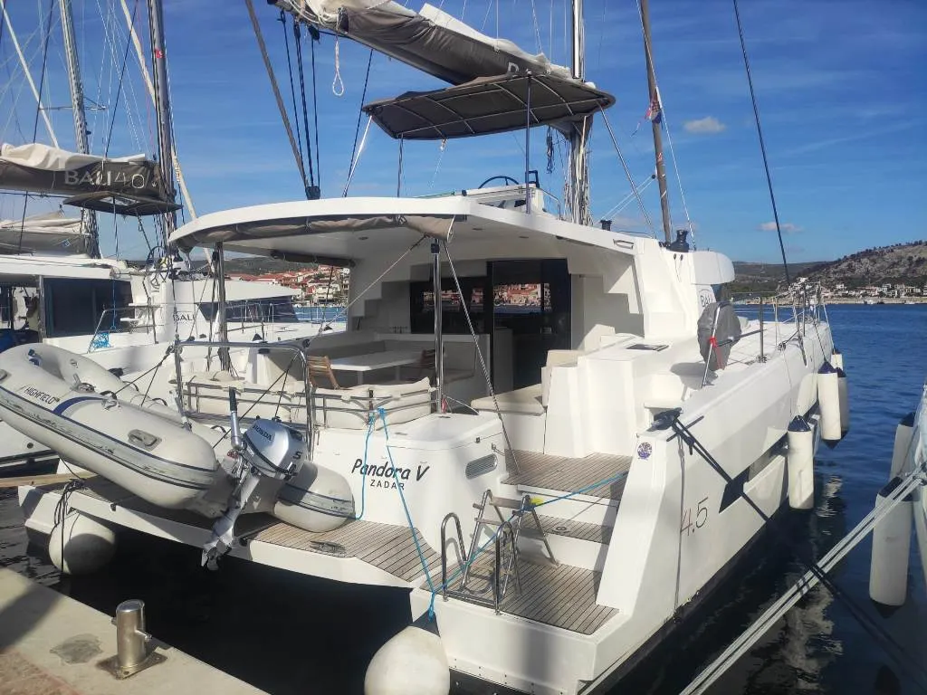 Exterior view of Pandora V, a Bali 4.5 catamaran at Općina Rogoznica, Croatia