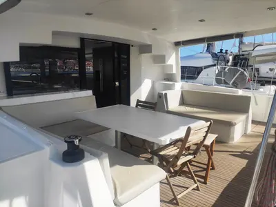 Deck of Pandora V, a Bali 4.5 catamaran at Općina Rogoznica, Croatia