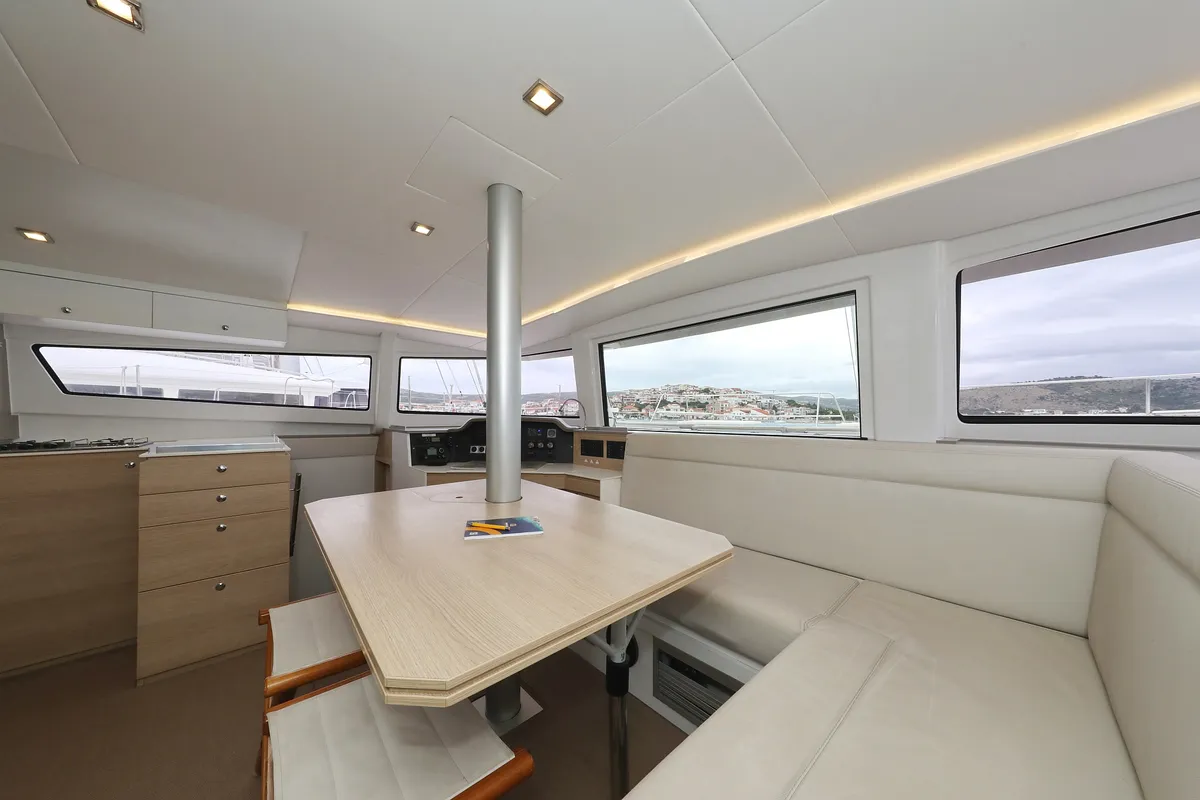 Salon of Pandora V, a Bali 4.5 catamaran at Općina Rogoznica, Croatia