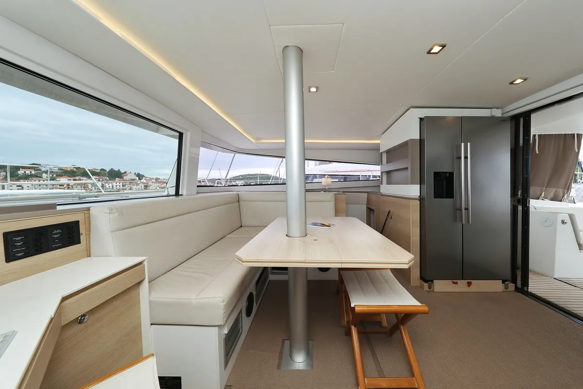 Salon of Pandora V, a Bali 4.5 catamaran at Općina Rogoznica, Croatia