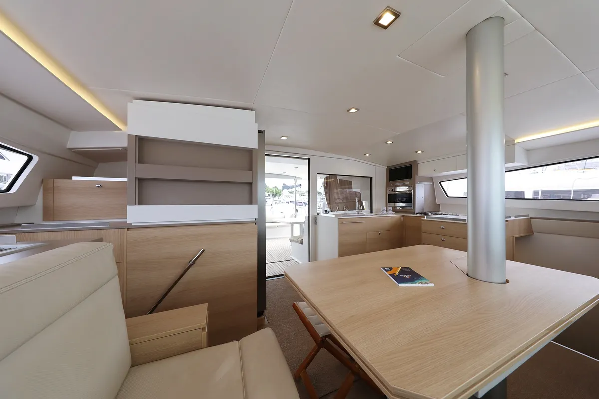 Salon of Pandora V, a Bali 4.5 catamaran at Općina Rogoznica, Croatia