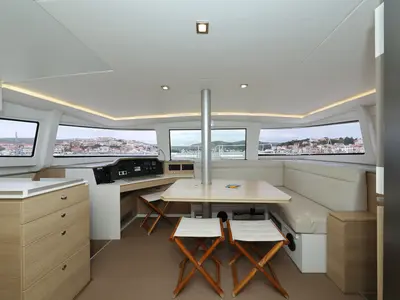 Salon of Pandora V, a Bali 4.5 catamaran at Općina Rogoznica, Croatia