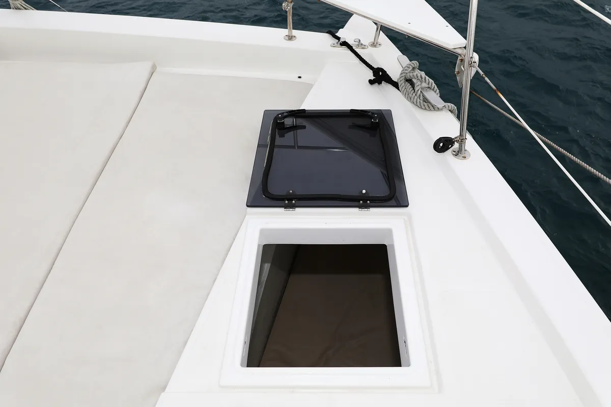 Deck of Pandora V, a Bali 4.5 catamaran at Općina Rogoznica, Croatia
