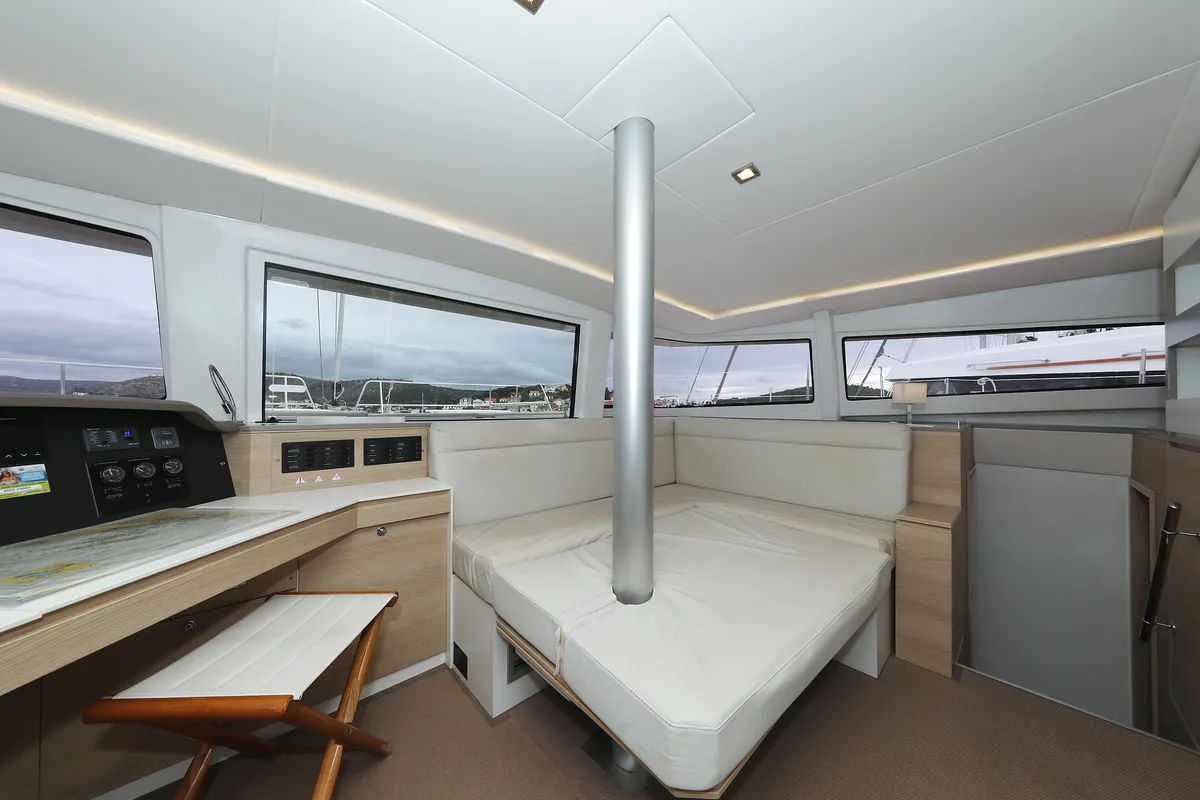 Salon of Pandora V, a Bali 4.5 catamaran at Općina Rogoznica, Croatia