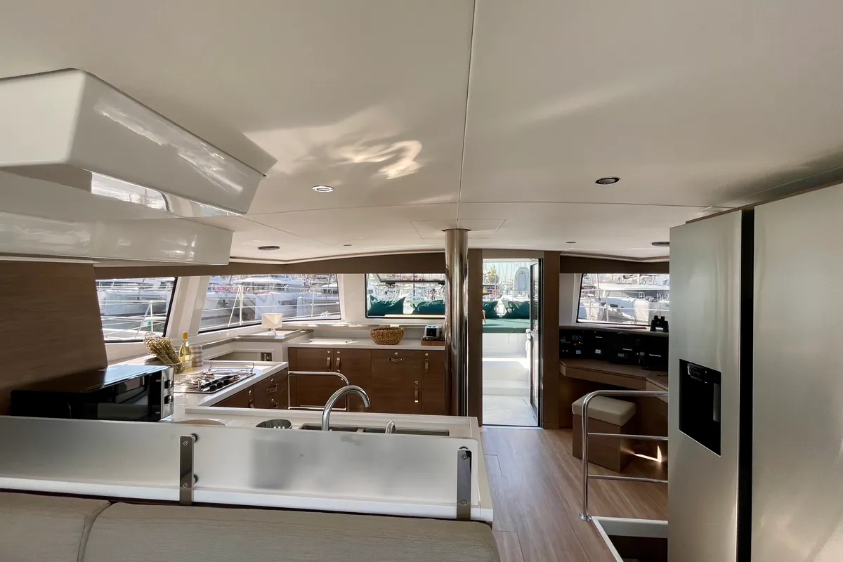 Galley of Romar II, a Bali 4.6 catamaran at Athens, Greece