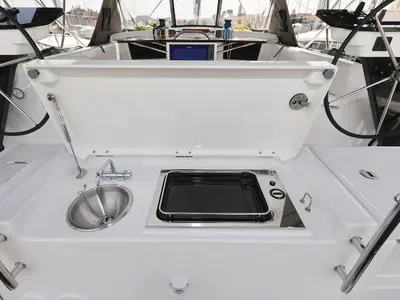 Deck of Kairos, a Dufour 41 sailboat at Grad Biograd na Moru, Croatia
