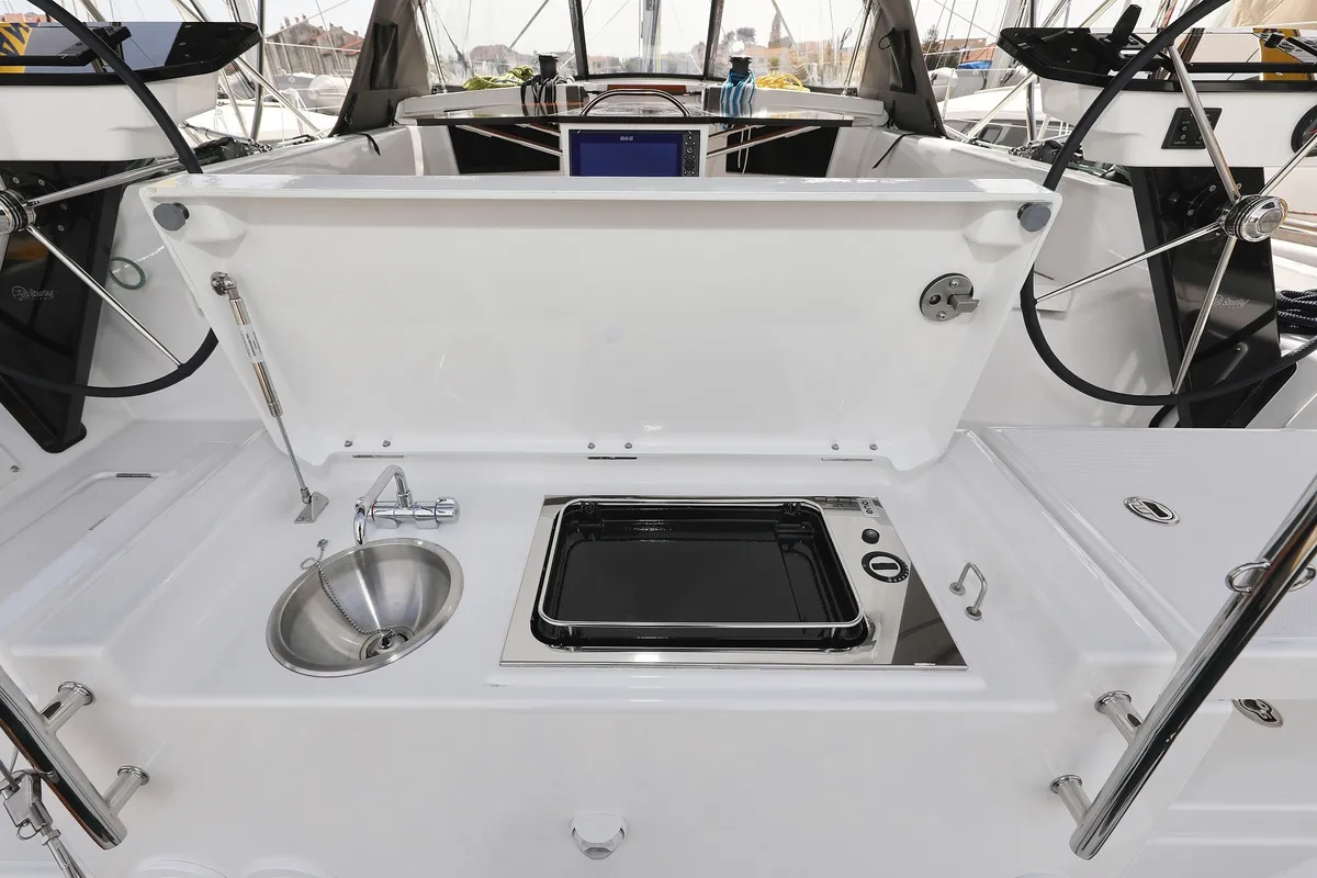 Deck of Kairos, a Dufour 41 sailboat at Grad Biograd na Moru, Croatia