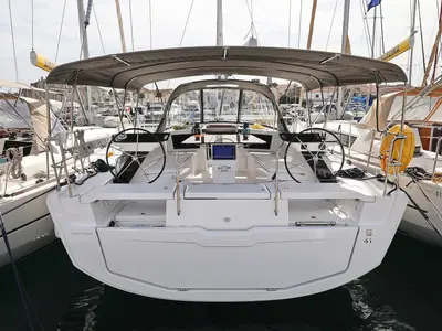 Cockpit of Kairos, a Dufour 41 sailboat at Grad Biograd na Moru, Croatia