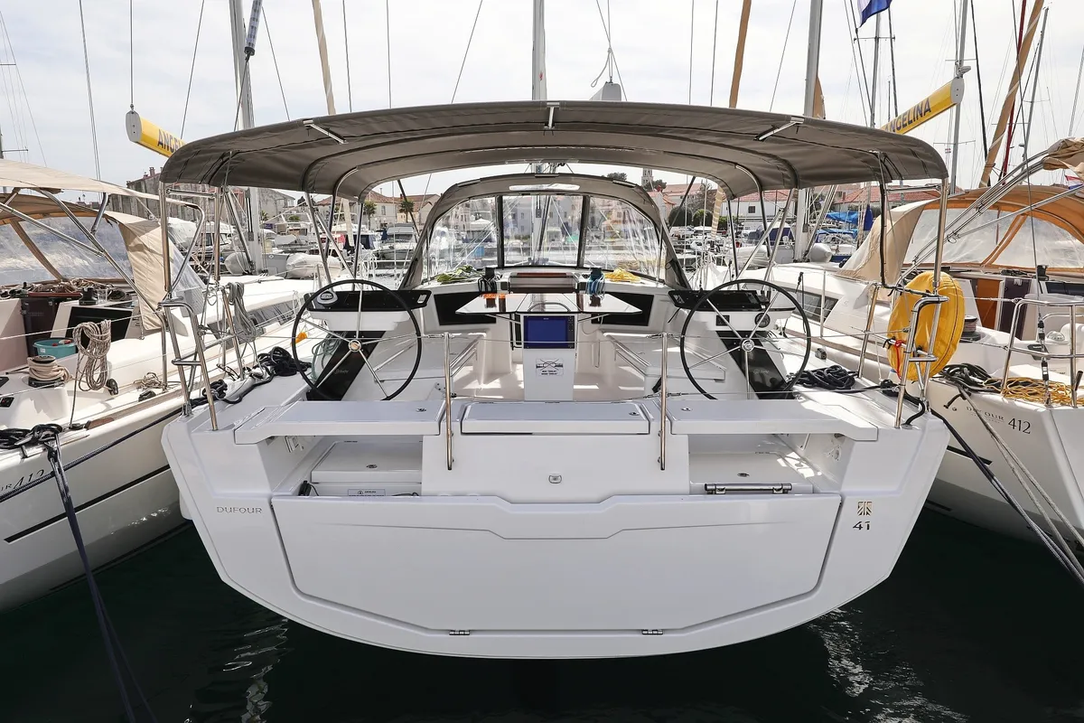 Cockpit of Kairos, a Dufour 41 sailboat at Grad Biograd na Moru, Croatia