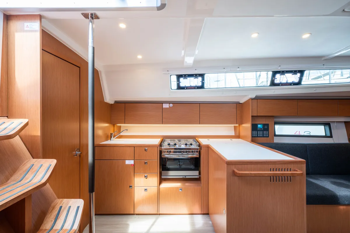 Galley of Rosario, a Bavaria C42 sailboat at Municipal Unit of Lefkada, Greece