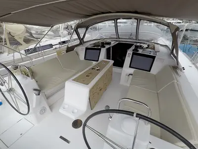 Cockpit of Almar, a Dufour 460 GL sailboat at Grad Šibenik, Croatia