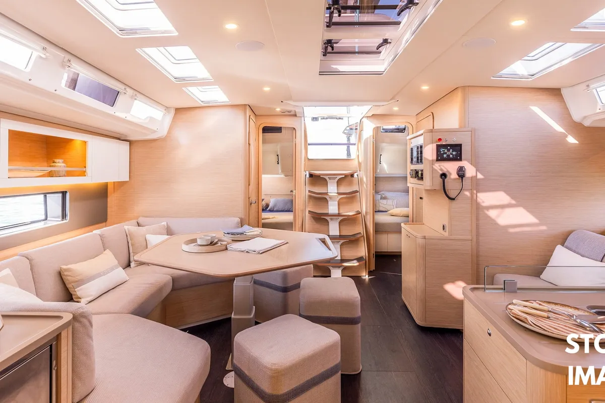 Salon of Rikka, a Dufour 48 sailboat at Piombino, Italy