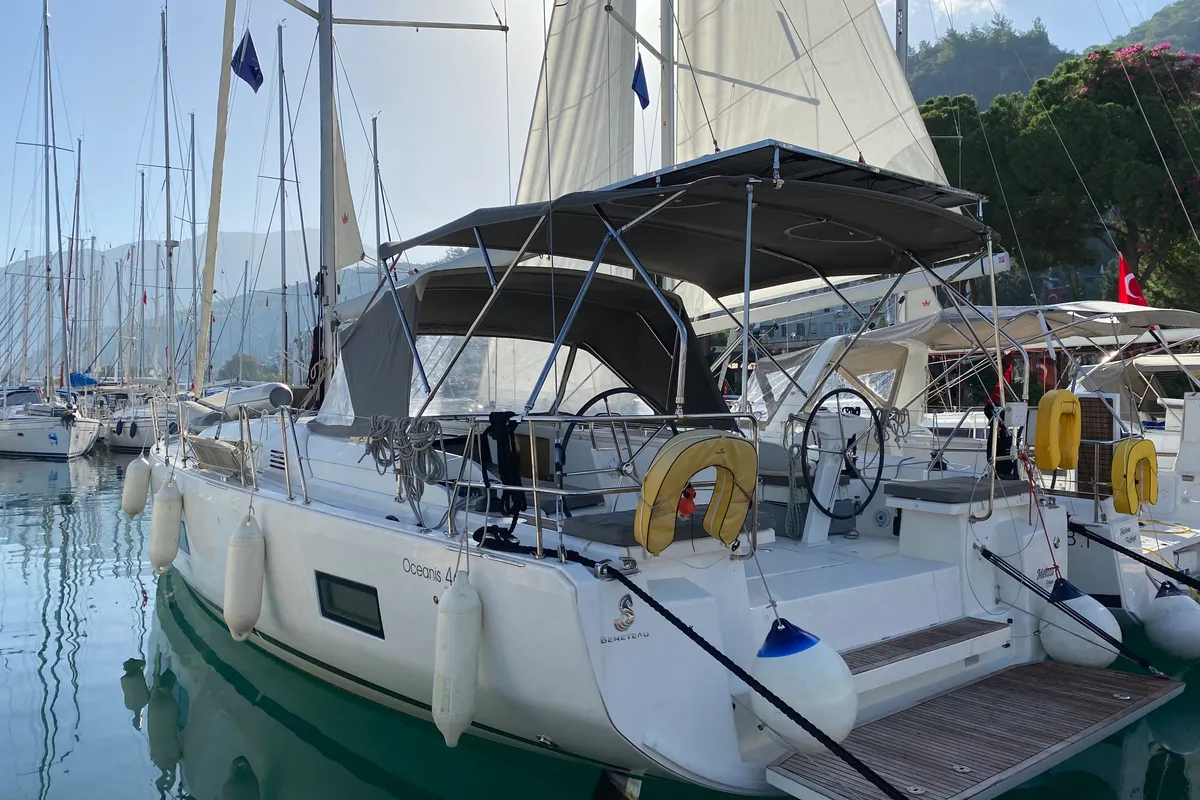 Exterior view of Melissa, a Beneteau Oceanis 46.1 sailboat at Fethiye, Turkey