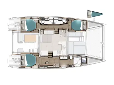 Floor plan of Leopard 43, a catamaran at Placencia, Belize