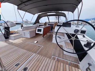 Cockpit of Toccata, a Dufour 470 sailboat at Rogoznica, Croatia