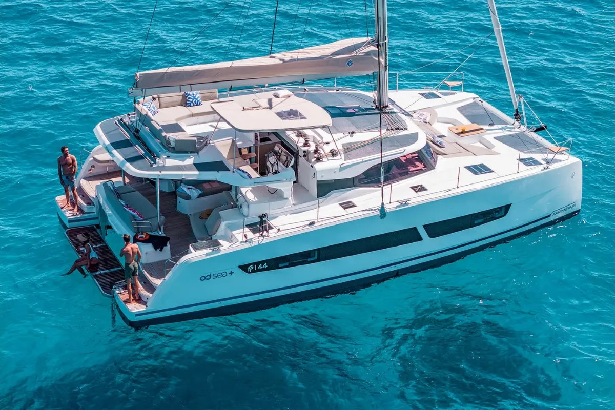 Exterior view of Fountaine Pajot New 44, a catamaran at Pula, Croatia