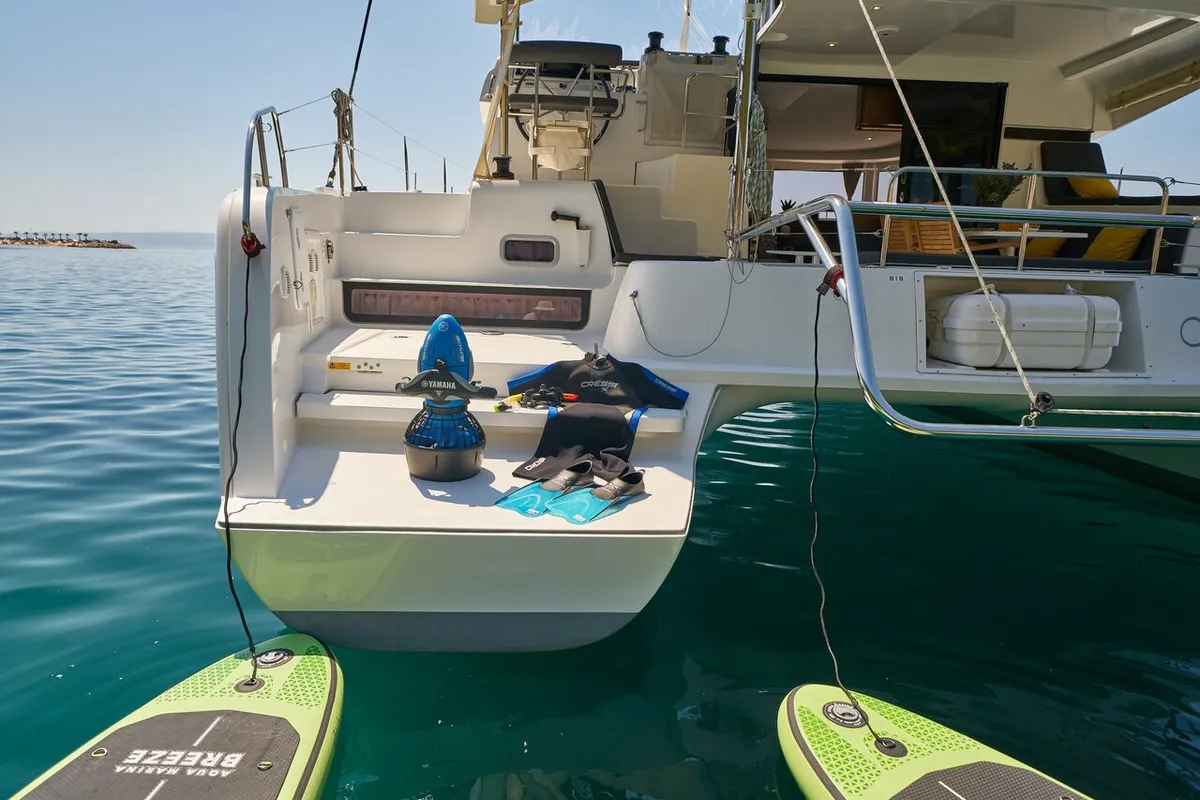 Deck of Aura, a Lagoon 42 catamaran at Grad Kaštela, Croatia