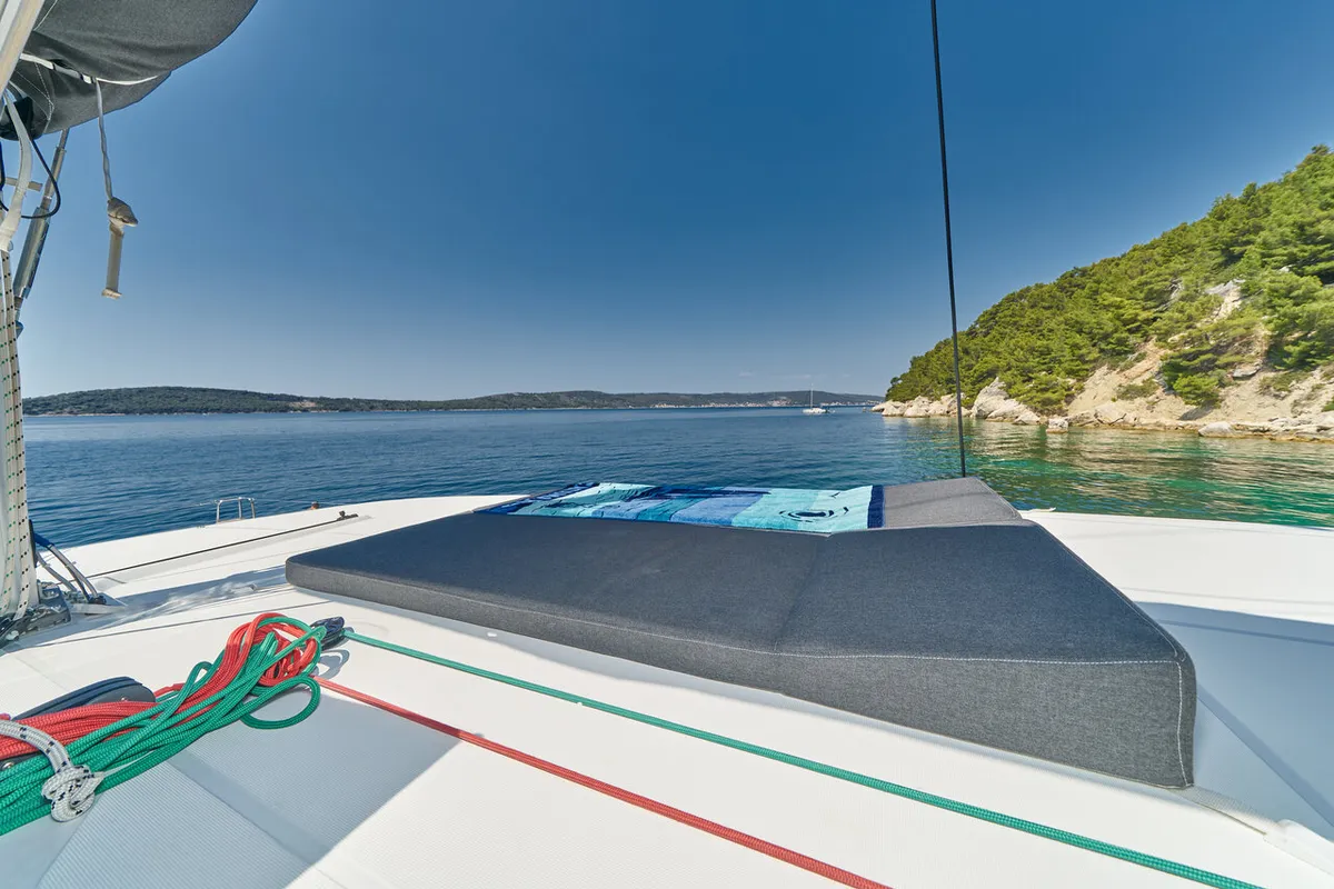 Deck of Aura, a Lagoon 42 catamaran at Grad Kaštela, Croatia