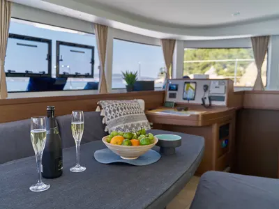 Salon of Aura, a Lagoon 42 catamaran at Grad Kaštela, Croatia