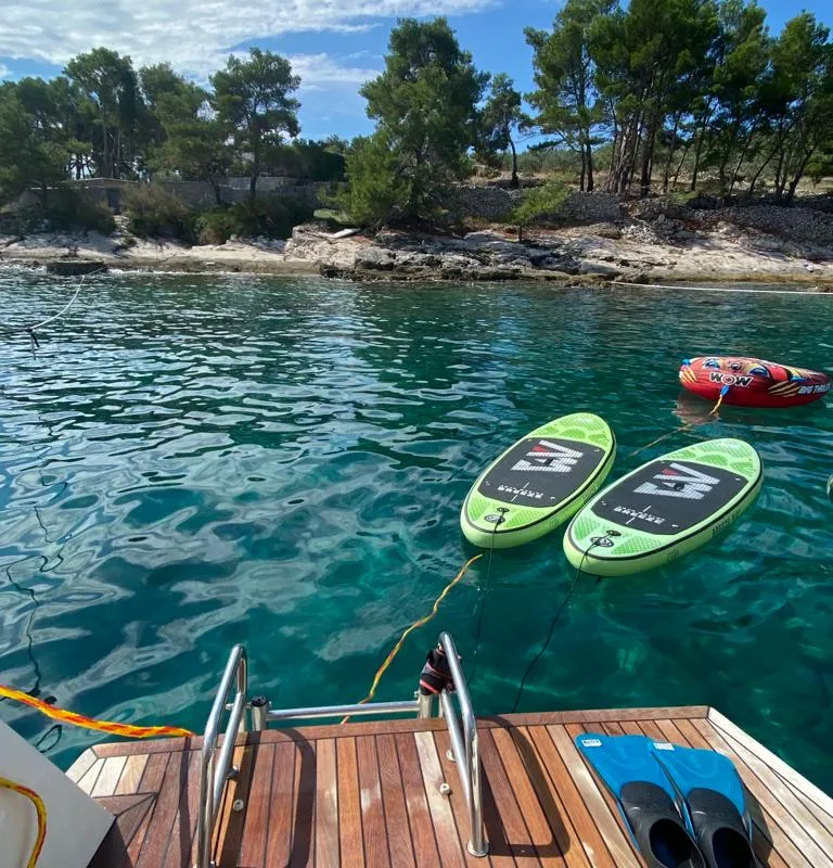 Deck of Aura, a Lagoon 42 catamaran at Grad Kaštela, Croatia