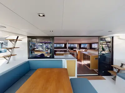 Deck of Sonia, a Dufour 48 Catamaran catamaran at Salerno, Italy