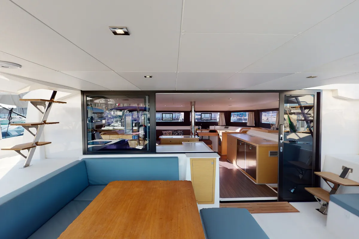 Deck of Sonia, a Dufour 48 Catamaran catamaran at Salerno, Italy