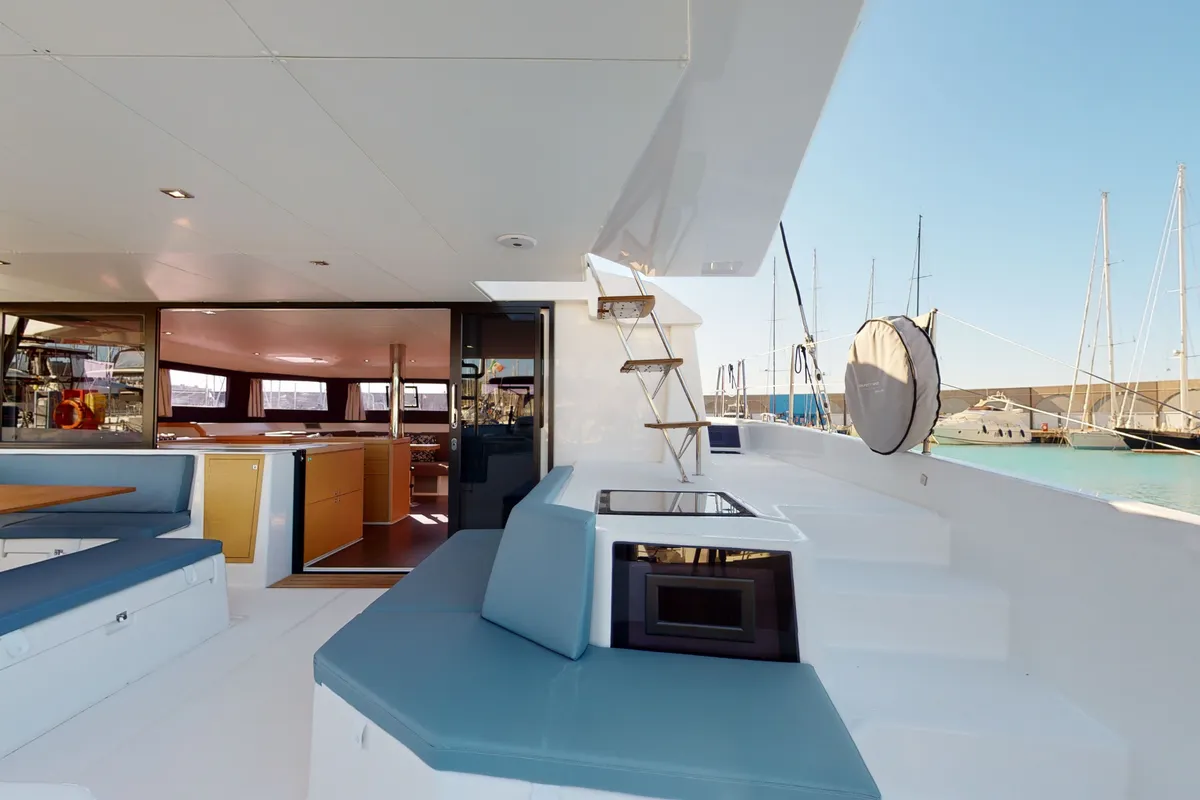 Deck of Sonia, a Dufour 48 Catamaran catamaran at Salerno, Italy