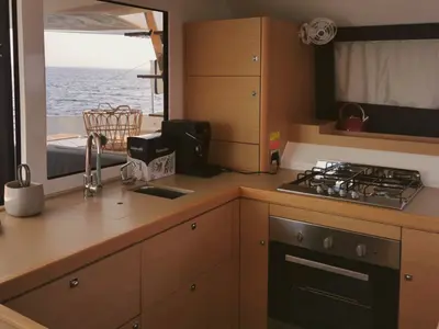 Galley of Sonia, a Dufour 48 Catamaran catamaran at Salerno, Italy