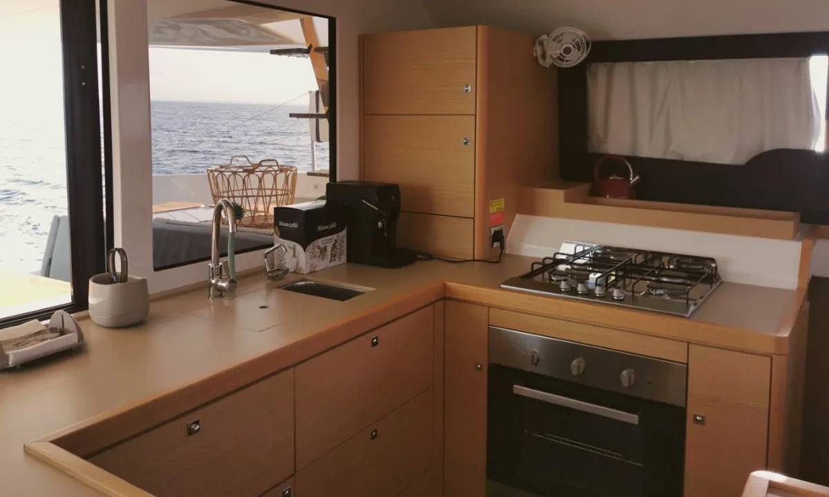 Galley of Sonia, a Dufour 48 Catamaran catamaran at Salerno, Italy