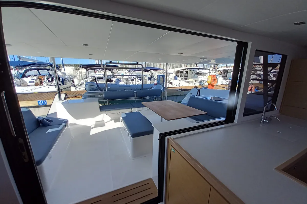 Salon of Sonia, a Dufour 48 Catamaran catamaran at Salerno, Italy