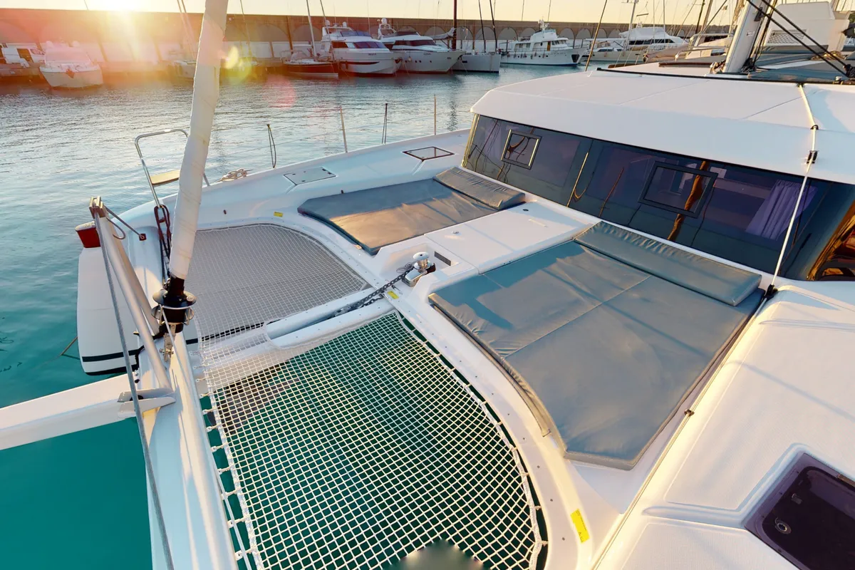 Deck of Sonia, a Dufour 48 Catamaran catamaran at Salerno, Italy